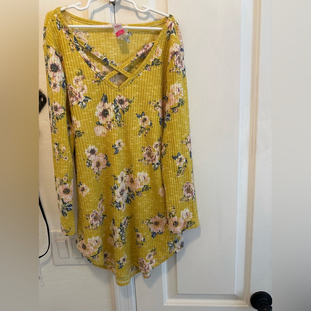 Ladies mustard yellow and floral print shirt size Large by No Boundaries